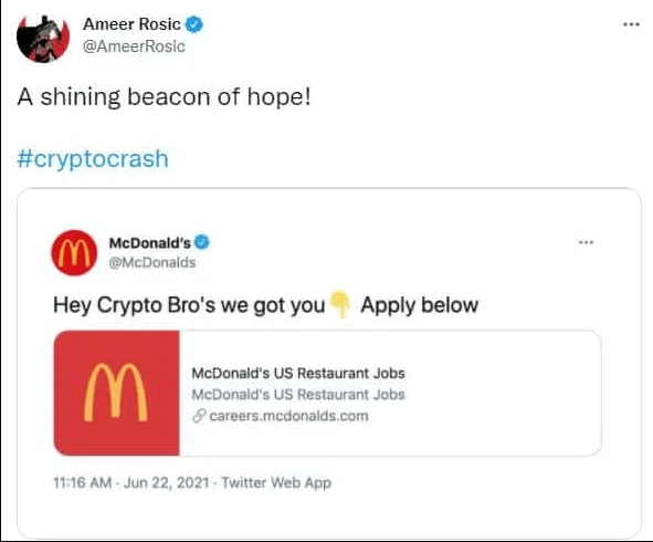 Following the crypto sell-off, McDonald's job applications were sold as NFTs on OpenSea