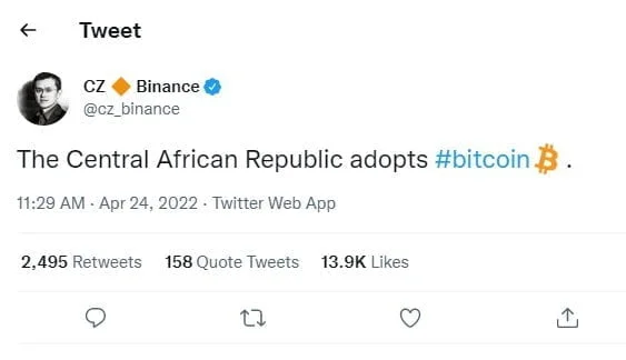 Central African Republic Becomes First African Nation To Accept Bitcoin (BTC)