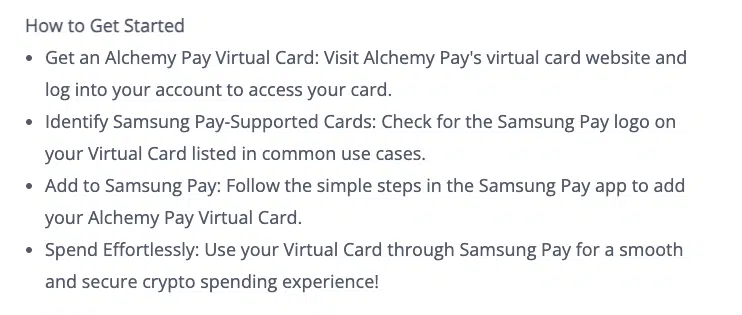 Setting up Alchemy Pay virtual crypto card on Samsung Pay. Source: Alchemy Pay