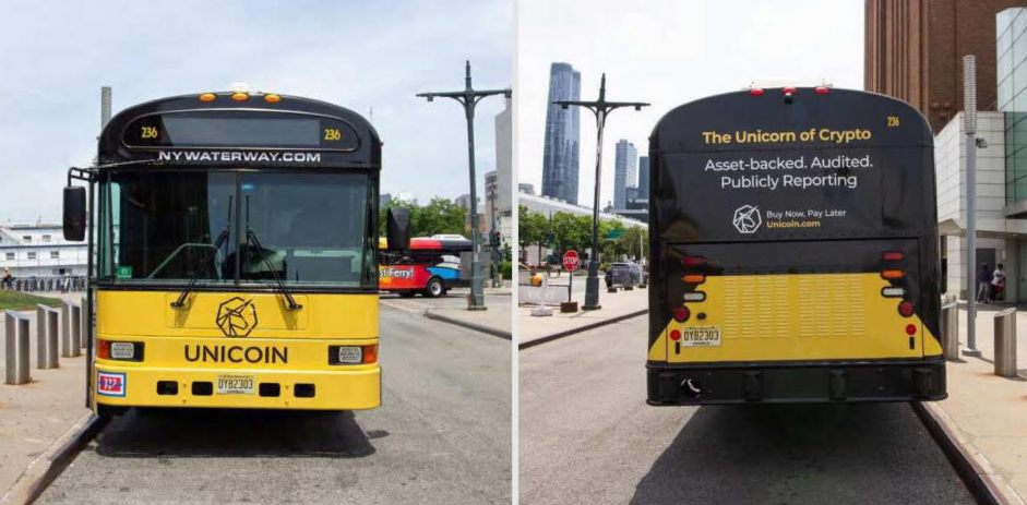 A New York City bus part of the Unicoin campaign.