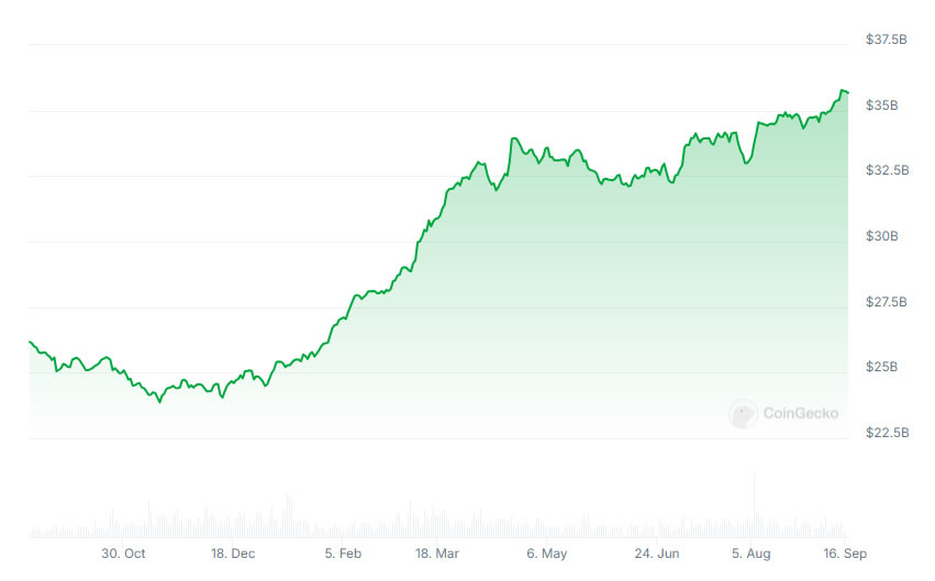 USDC supply growth 1 year. Source: CoinGecko