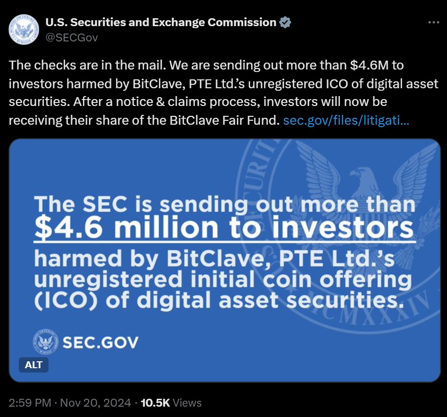SEC Provides Reparations to BitClave ICO Investors (2)