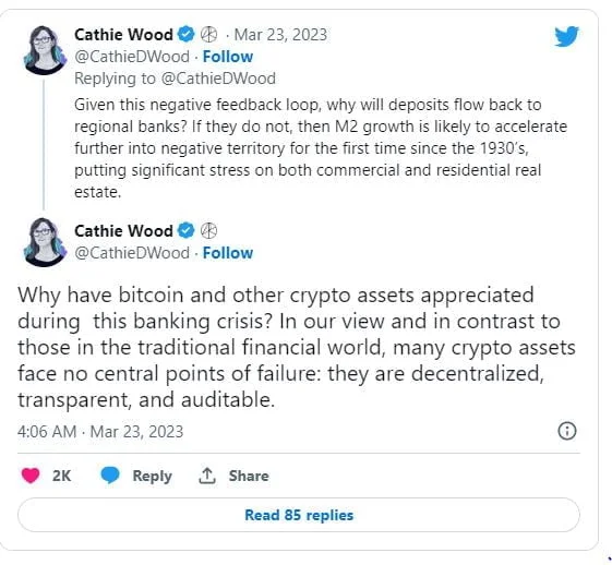 Cathie Woods claims Bitcoin and Ether are Like gold