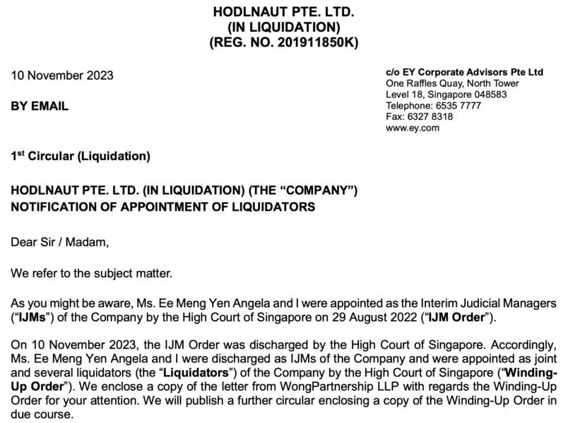 Hodlnaut Announces Liquidation Amid Crypto Market Downturn