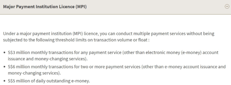 Major payment institution license benefits in Singapore. Source: MAS