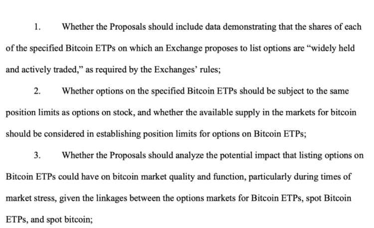 SEC requests public feedback on Bitcoin options trading. Source: SEC