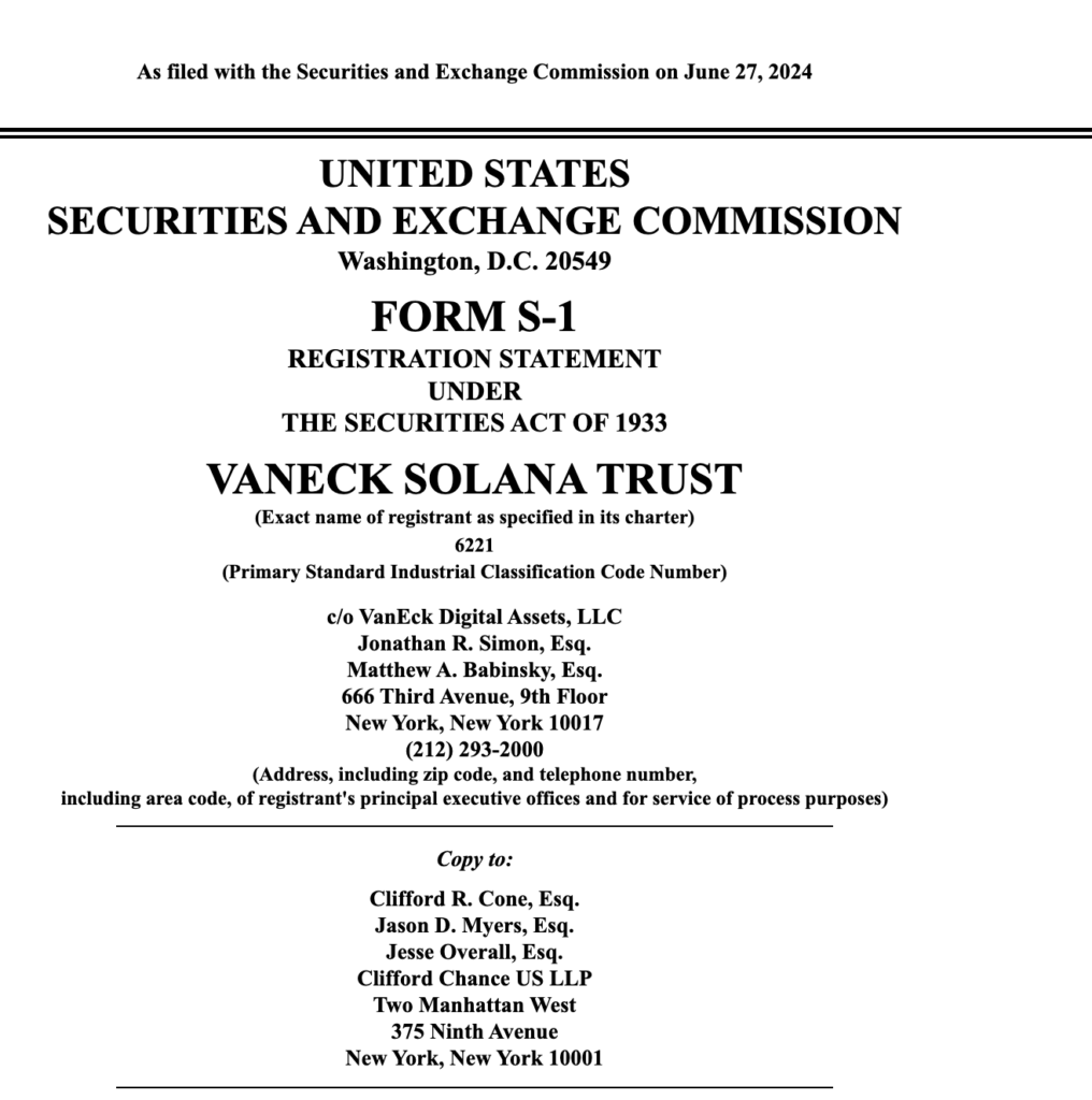 VanEck Submits Application For First Solana ETF With US SEC (2)