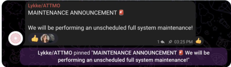 Reported message stating that the exchange is under maintenance. Source: SomaXBT