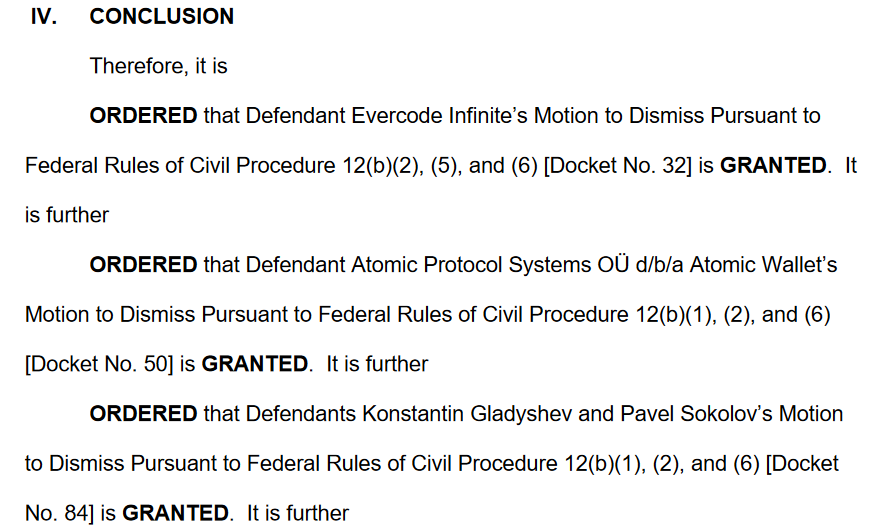 Atomic Wallet's $100M Hack Class Suit Dismissed (2)