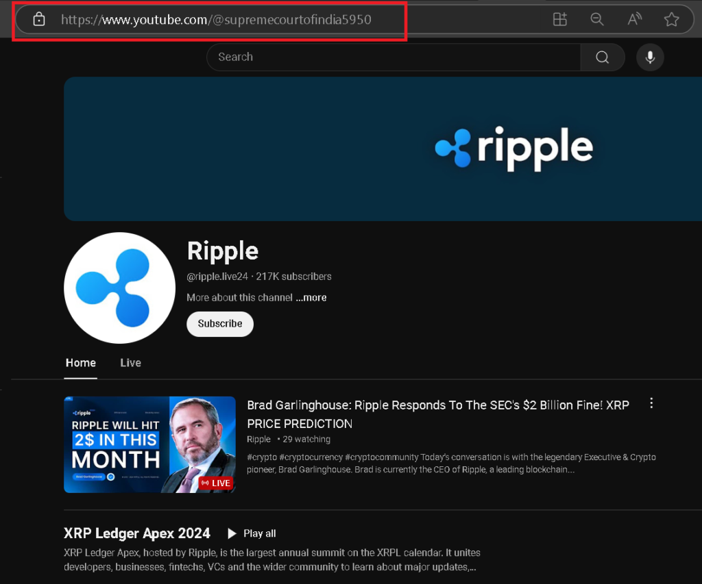 Indian Supreme Court Regains YouTube Account from XRP Scammers (2)