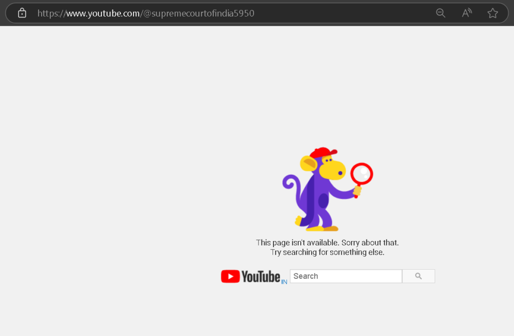 YouTube temporarily deleted the hacked channel of the Supreme Court of India. Source: YouTube