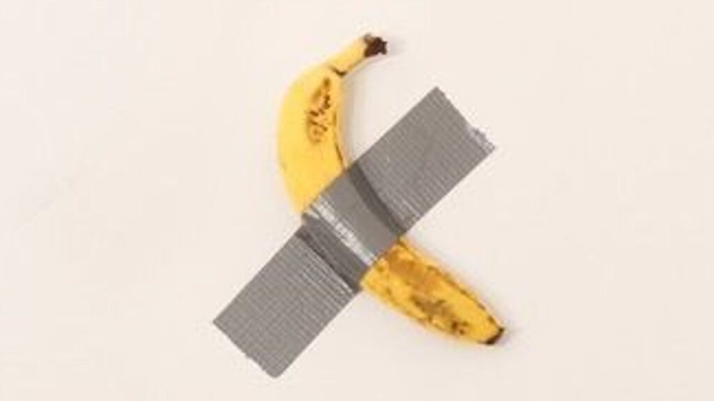 Banana taped to the wall artwork. Source: Google