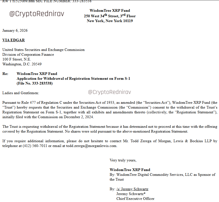 WisdomTree Withdraws XRP ETF